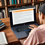 **A person studying comfortably at home with a laptop, surrounded by books and digital devices, emphasizing the flexibility and accessibility of self-directed learning.** (Focus: Comfortable, modern learning environment)